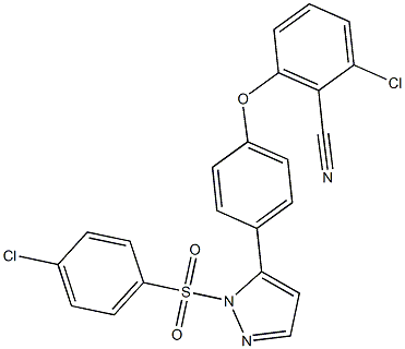 2-chloro-6-(4-{1-[(4-chlorophenyl)sulfonyl]-1H-pyrazol-5-yl}phenoxy)benzonitrile Struktur