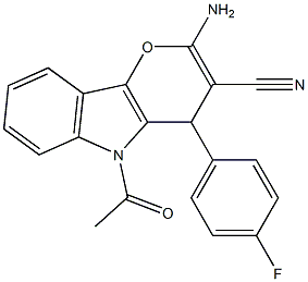 5-acetyl-2-amino-4-(4-fluorophenyl)-4,5-dihydropyrano[3,2-b]indole-3-carbonitrile Struktur