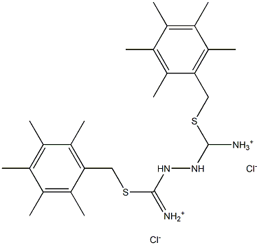 {(2-{ammonio[(2,3,4,5,6-pentamethylbenzyl)thio]methyl}hydrazino)[(2,3,4,5,6-pentamethylbenzyl)thio]methylidene}ammonium dichloride Struktur