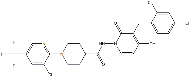 1-[3-chloro-5-(trifluoromethyl)-2-pyridinyl]-N-[3-(2,4-dichlorobenzyl)-4-hydroxy-2-oxo-1(2H)-pyridinyl]-4-piperidinecarboxamide Struktur