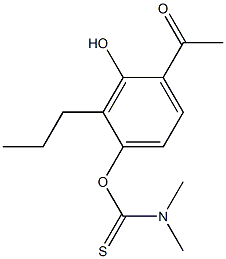 4-acetyl-3-hydroxy-2-propylphenyl (dimethylamino)methanethioate Struktur