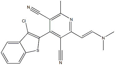 4-(3-chloro-1-benzothiophen-2-yl)-2-[2-(dimethylamino)vinyl]-6-methyl-3,5-pyridinedicarbonitrile Struktur