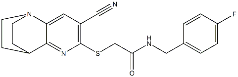 2-[(4-cyano-1,6-diazatricyclo[6.2.2.0~2,7~]dodeca-2,4,6-trien-5-yl)sulfanyl]-N-(4-fluorobenzyl)acetamide Struktur