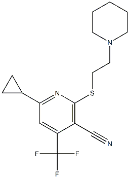 6-cyclopropyl-2-[(2-piperidinoethyl)sulfanyl]-4-(trifluoromethyl)nicotinonitrile Struktur