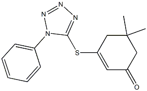 5,5-dimethyl-3-[(1-phenyl-1H-1,2,3,4-tetraazol-5-yl)thio]cyclohex-2-en-1-one Struktur