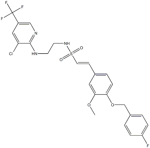 (E)-N-(2-{[3-chloro-5-(trifluoromethyl)-2-pyridinyl]amino}ethyl)-2-{4-[(4-fluorobenzyl)oxy]-3-methoxyphenyl}-1-ethenesulfonamide Struktur