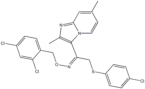 2-[(4-chlorophenyl)sulfanyl]-1-(2,7-dimethylimidazo[1,2-a]pyridin-3-yl)-1-ethanone O-(2,4-dichlorobenzyl)oxime Struktur