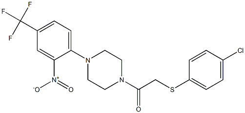 2-[(4-chlorophenyl)thio]-1-{4-[2-nitro-4-(trifluoromethyl)phenyl]piperazino}ethan-1-one Struktur