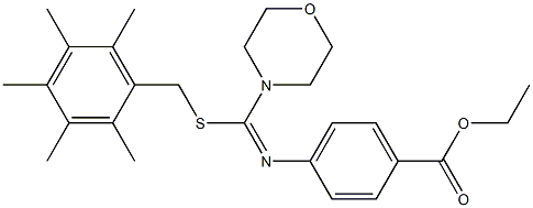 ethyl 4-({morpholino[(2,3,4,5,6-pentamethylbenzyl)thio]methylidene}amino)benzoate Struktur