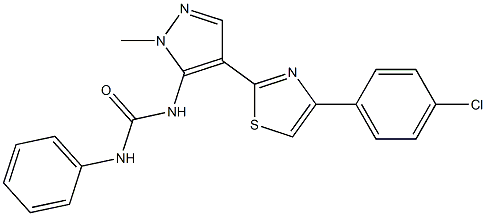 N-{4-[4-(4-chlorophenyl)-1,3-thiazol-2-yl]-1-methyl-1H-pyrazol-5-yl}-N'-phenylurea Struktur