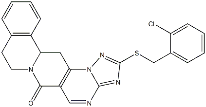 2-[(2-chlorobenzyl)sulfanyl]-8,9,13b,14-tetrahydro-6H-[1,2,4]triazolo[5'',1'':2',3']pyrimido[4',5':4,5]pyrido[2,1-a]isoquinolin-6-one Struktur