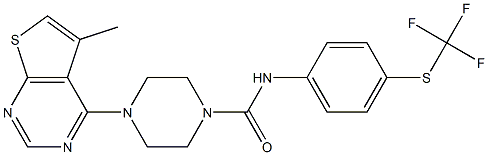 N1-{4-[(trifluoromethyl)thio]phenyl}-4-(5-methylthieno[2,3-d]pyrimidin-4-yl)piperazine-1-carboxamide Struktur