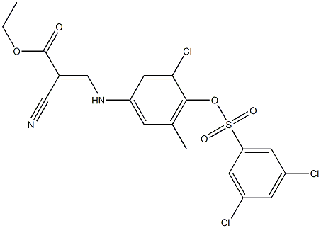 ethyl 3-(3-chloro-4-{[(3,5-dichlorophenyl)sulfonyl]oxy}-5-methylanilino)-2-cyanoacrylate Struktur