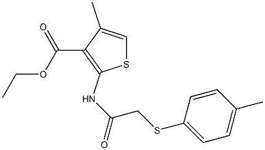 ethyl 4-methyl-2-({2-[(4-methylphenyl)thio]acetyl}amino)thiophene-3-carboxy late Struktur