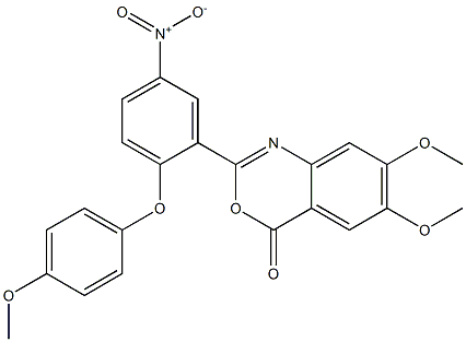 6,7-dimethoxy-2-[2-(4-methoxyphenoxy)-5-nitrophenyl]-4H-3,1-benzoxazin-4-on e Struktur