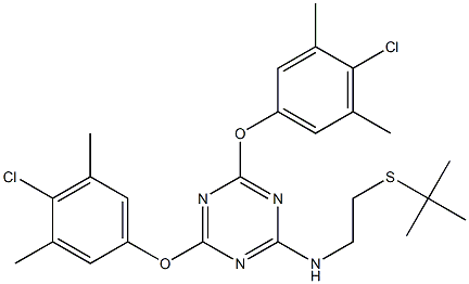 N2-[2-(tert-butylthio)ethyl]-4,6-di(4-chloro-3,5-dimethylphenoxy)-1,3,5-triazin-2-amine Struktur