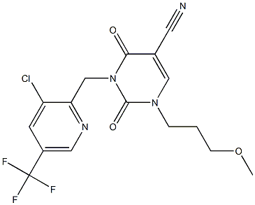 3-{[3-chloro-5-(trifluoromethyl)-2-pyridinyl]methyl}-1-(3-methoxypropyl)-2,4-dioxo-1,2,3,4-tetrahydro-5-pyrimidinecarbonitrile Struktur