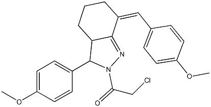 2-Chloro-1-[7-(4-methoxy-benzylidene)-3-(4-methoxy-phenyl)-3,3a,4,5,6,7-hexahydro-indazol-2-yl]-ethanone Struktur