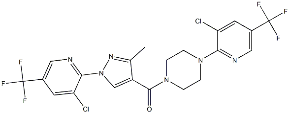 {1-[3-chloro-5-(trifluoromethyl)-2-pyridinyl]-3-methyl-1H-pyrazol-4-yl}{4-[3-chloro-5-(trifluoromethyl)-2-pyridinyl]piperazino}methanone Struktur