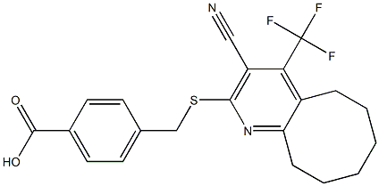 4-({[3-cyano-4-(trifluoromethyl)-5,6,7,8,9,10-hexahydrocycloocta[b]pyridin-2-yl]sulfanyl}methyl)benzenecarboxylic acid Struktur