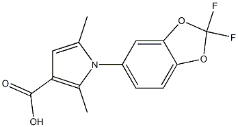 1-(2,2-difluoro-2H-1,3-benzodioxol-5-yl)-2,5-dimethyl-1H-pyrrole-3-carboxylic acid Struktur