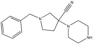 1-benzyl-3-(piperazin-1-yl)pyrrolidine-3-carbonitrile Struktur