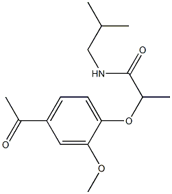 2-(4-acetyl-2-methoxyphenoxy)-N-(2-methylpropyl)propanamide Struktur