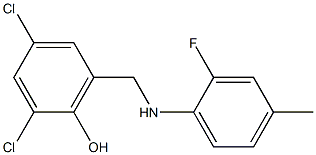 2,4-dichloro-6-{[(2-fluoro-4-methylphenyl)amino]methyl}phenol Struktur