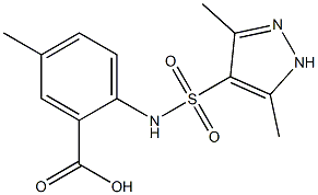 2-[(3,5-dimethyl-1H-pyrazole-4-)sulfonamido]-5-methylbenzoic acid Struktur