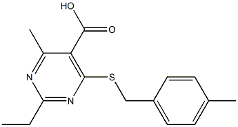 2-ethyl-4-methyl-6-[(4-methylbenzyl)thio]pyrimidine-5-carboxylic acid Struktur