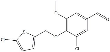 3-chloro-4-[(5-chlorothiophen-2-yl)methoxy]-5-methoxybenzaldehyde Struktur