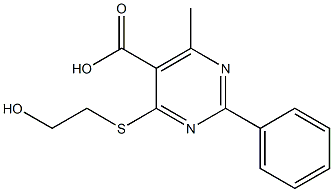 4-[(2-hydroxyethyl)thio]-6-methyl-2-phenylpyrimidine-5-carboxylic acid Struktur