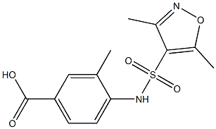 4-[(3,5-dimethyl-1,2-oxazole-4-)sulfonamido]-3-methylbenzoic acid Struktur