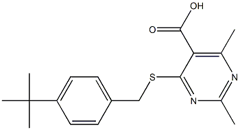 4-[(4-tert-butylbenzyl)thio]-2,6-dimethylpyrimidine-5-carboxylic acid Struktur