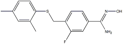 4-{[(2,4-dimethylphenyl)sulfanyl]methyl}-3-fluoro-N'-hydroxybenzene-1-carboximidamide Struktur