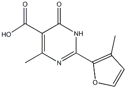 4-methyl-2-(3-methyl-2-furyl)-6-oxo-1,6-dihydropyrimidine-5-carboxylic acid Struktur