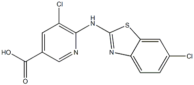 5-chloro-6-[(6-chloro-1,3-benzothiazol-2-yl)amino]pyridine-3-carboxylic acid Struktur