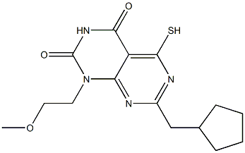 7-(cyclopentylmethyl)-5-mercapto-1-(2-methoxyethyl)pyrimido[4,5-d]pyrimidine-2,4(1H,3H)-dione Struktur