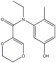 N-ethyl-N-(5-hydroxy-2-methylphenyl)-5,6-dihydro-1,4-dioxine-2-carboxamide Struktur