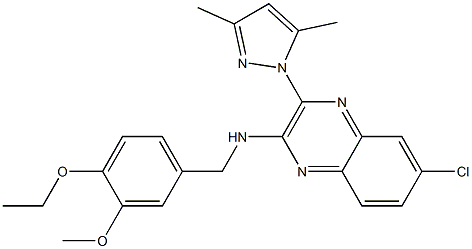 2-Quinoxalinamine,  6-chloro-3-(3,5-dimethyl-1H-pyrazol-1-yl)-N-[(4-ethoxy-3-methoxyphenyl)methyl]- Struktur