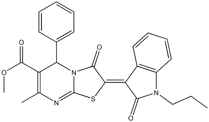 methyl 7-methyl-3-oxo-2-(2-oxo-1-propyl-1,2-dihydro-3H-indol-3-ylidene)-5-phenyl-2,3-dihydro-5H-[1,3]thiazolo[3,2-a]pyrimidine-6-carboxylate Struktur