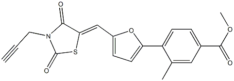 methyl 4-{5-[(2,4-dioxo-3-prop-2-ynyl-1,3-thiazolidin-5-ylidene)methyl]-2-furyl}-3-methylbenzoate Struktur