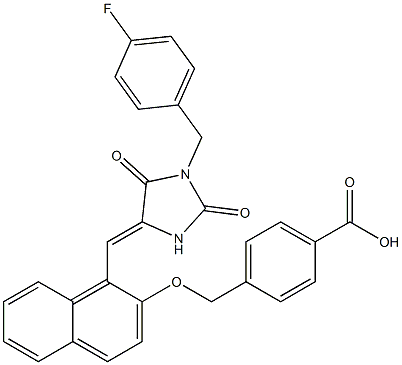 4-{[(1-{[1-(4-fluorobenzyl)-2,5-dioxo-4-imidazolidinylidene]methyl}-2-naphthyl)oxy]methyl}benzoic acid Struktur