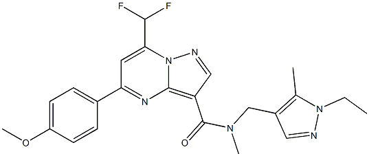 7-(difluoromethyl)-N-[(1-ethyl-5-methyl-1H-pyrazol-4-yl)methyl]-5-(4-methoxyphenyl)-N-methylpyrazolo[1,5-a]pyrimidine-3-carboxamide Struktur