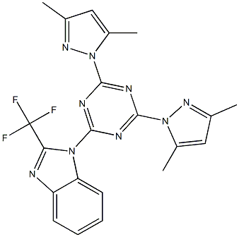 1-[4,6-bis(3,5-dimethyl-1H-pyrazol-1-yl)-1,3,5-triazin-2-yl]-2-(trifluoromethyl)-1H-benzimidazole Struktur