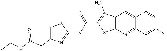 ethyl (2-{[(3-amino-7-methylthieno[2,3-b]quinolin-2-yl)carbonyl]amino}-1,3-thiazol-4-yl)acetate Struktur