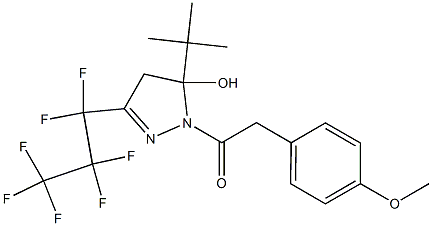 5-tert-butyl-3-(1,1,2,2,3,3,3-heptafluoropropyl)-1-[(4-methoxyphenyl)acetyl]-4,5-dihydro-1H-pyrazol-5-ol Struktur