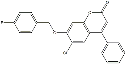 6-chloro-7-[(4-fluorobenzyl)oxy]-4-phenyl-2H-chromen-2-one Struktur