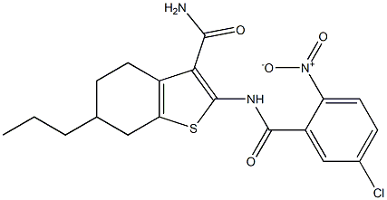 2-({5-chloro-2-nitrobenzoyl}amino)-6-propyl-4,5,6,7-tetrahydro-1-benzothiophene-3-carboxamide Struktur