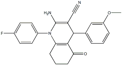 2-amino-1-(4-fluorophenyl)-4-(3-methoxyphenyl)-5-oxo-1,4,5,6,7,8-hexahydro-3-quinolinecarbonitrile Struktur